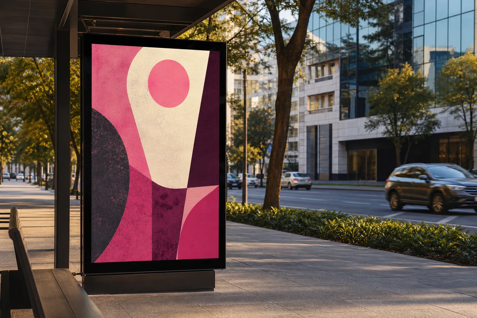 Ejemplo visual de un MUPI en una avenida urbana