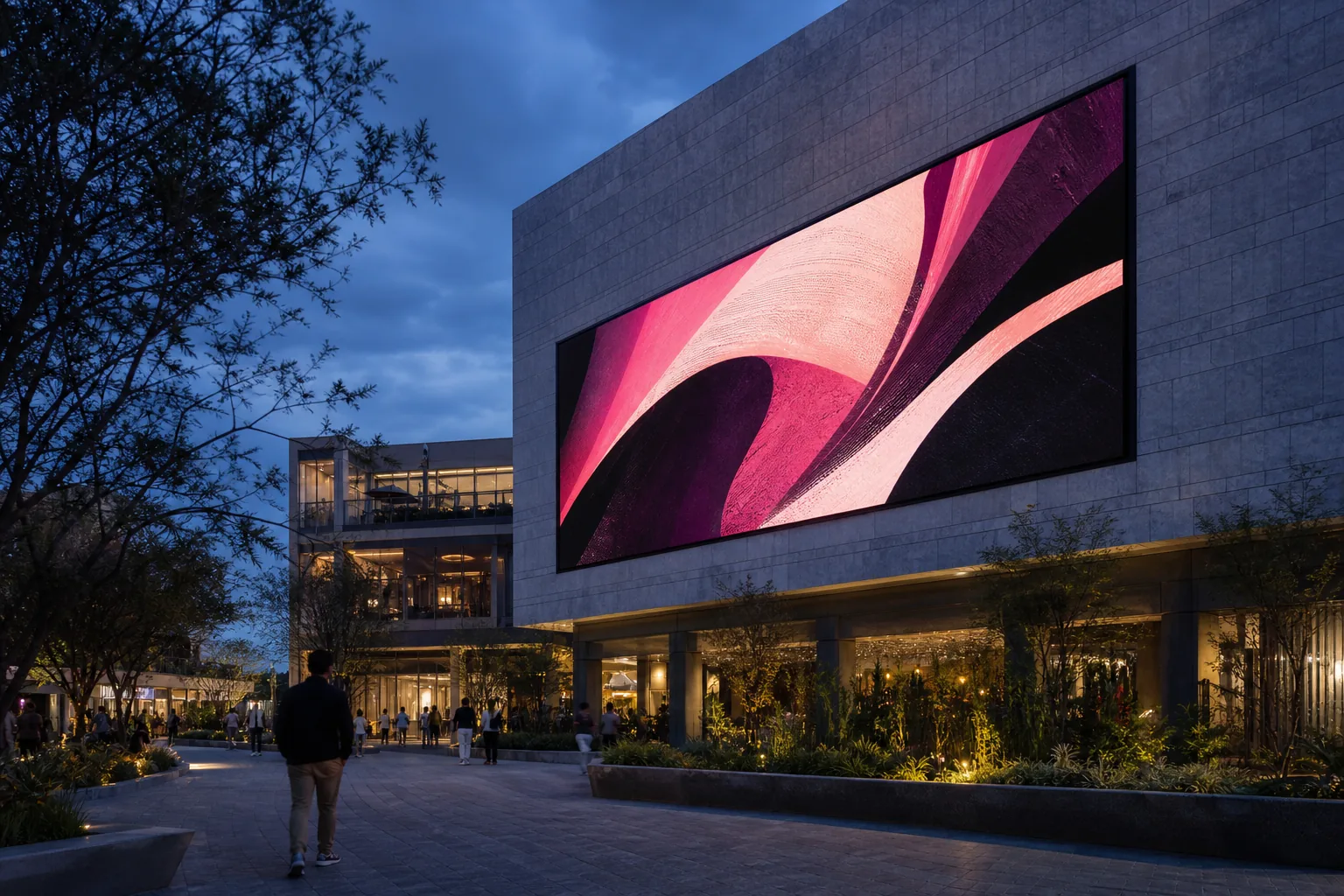 Ejemplo visual de una pantalla digital integrada en una plaza